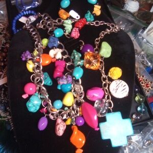 3 mixed stone glass and acrylic chain necklaces